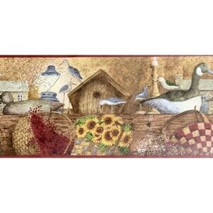 3 Rolls Wallpaper Border International Folk Art Country Basket Duck Goose Birds